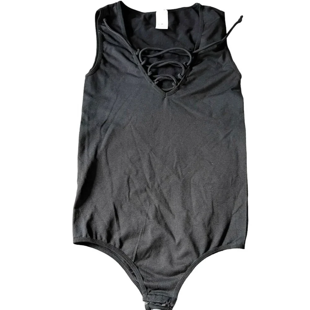 Prime Cut Bodysuit Womens One Size Black Sleeveless V-Neck - Picture 1 of 6